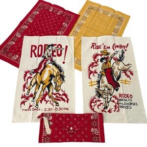 New Retro Western Moda Home Ride 'Em Cowboy Rodeo Cotton Dish Towels Set of 4